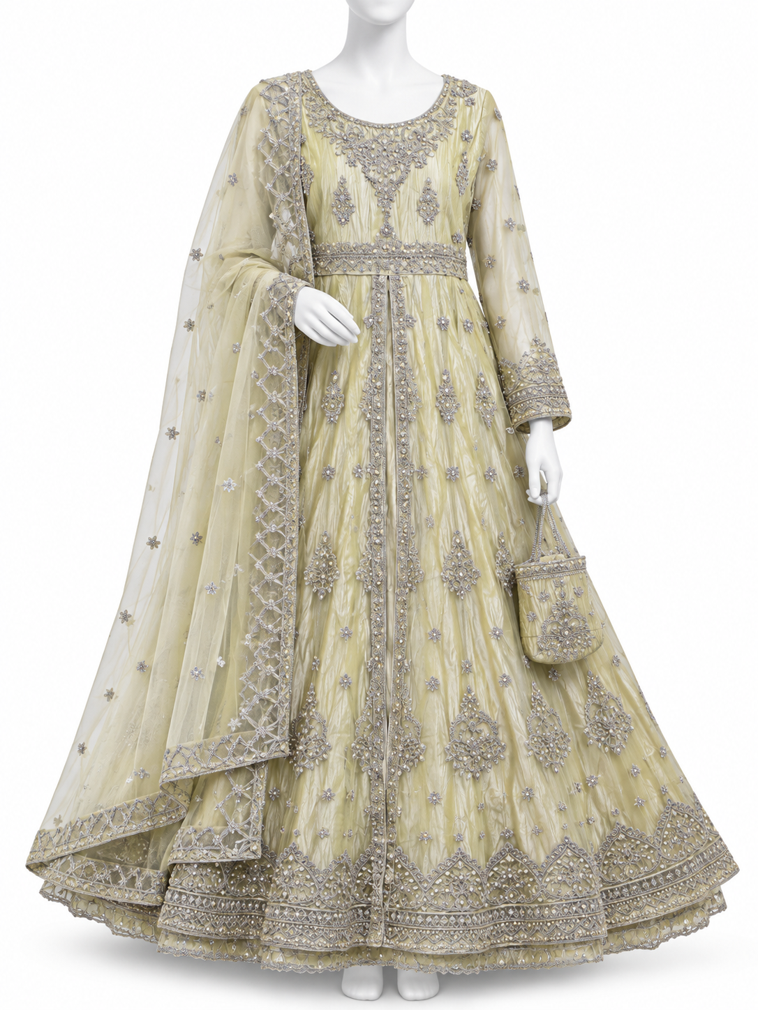 Elegant Pastel Yellow Embroidered Maxi
