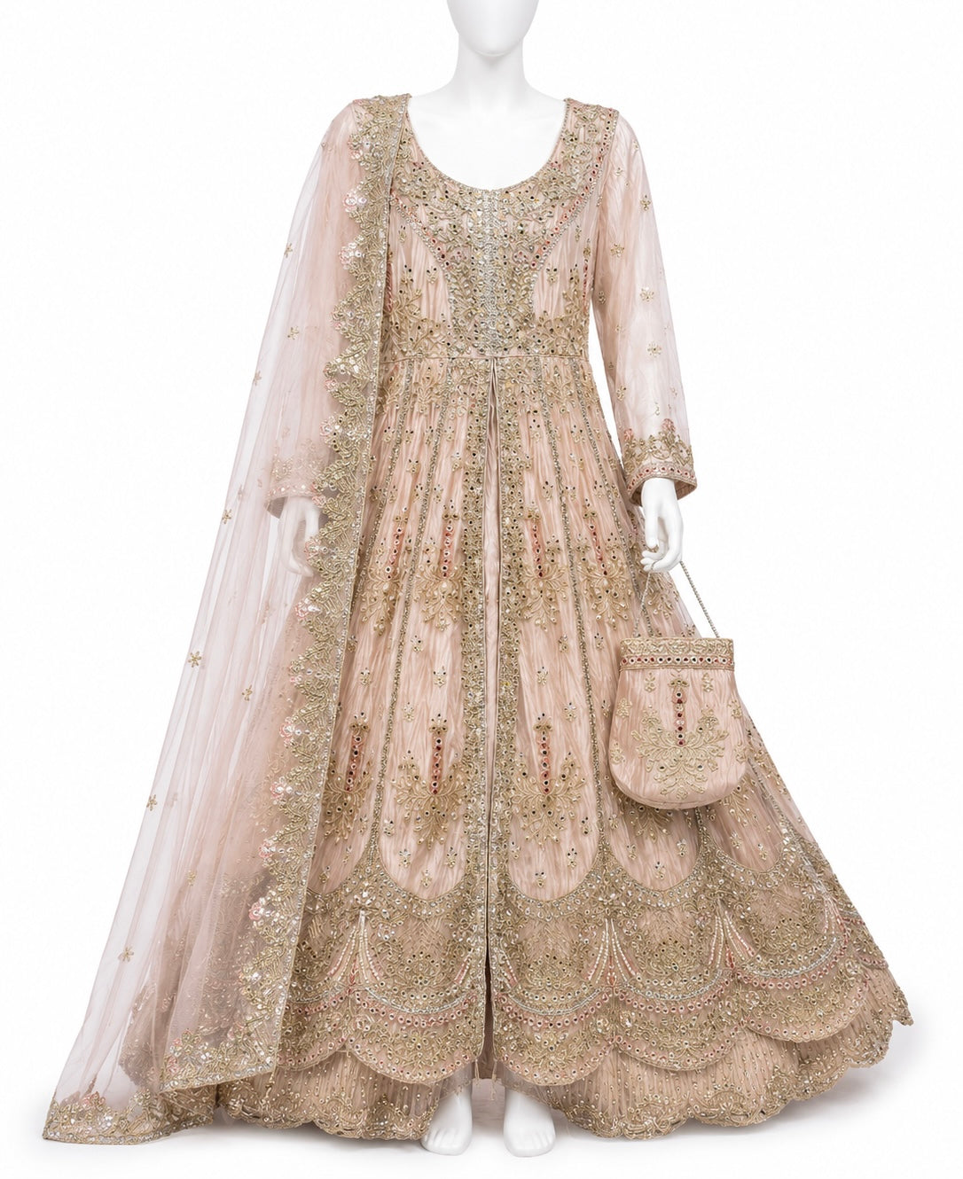 Soft Peach Nude Embellished Maxi Set