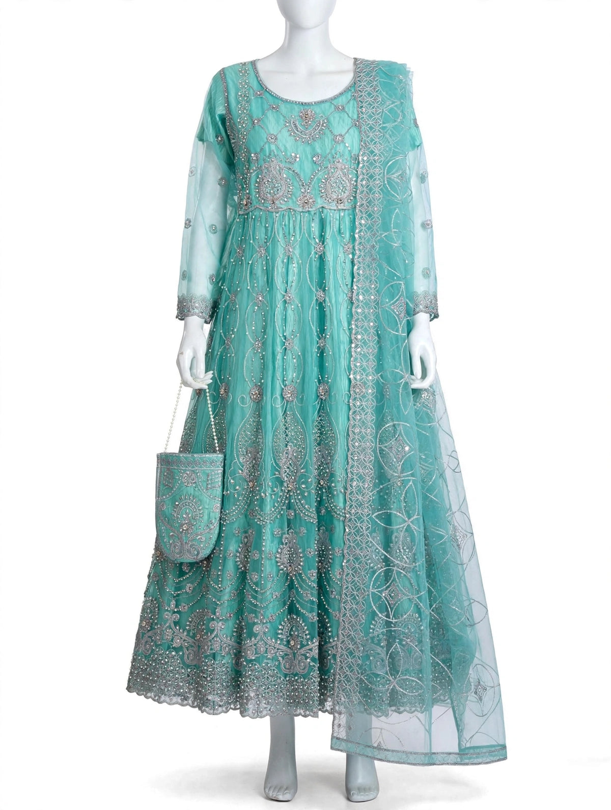 Embellished Maxi Set with Geometric Embroidery