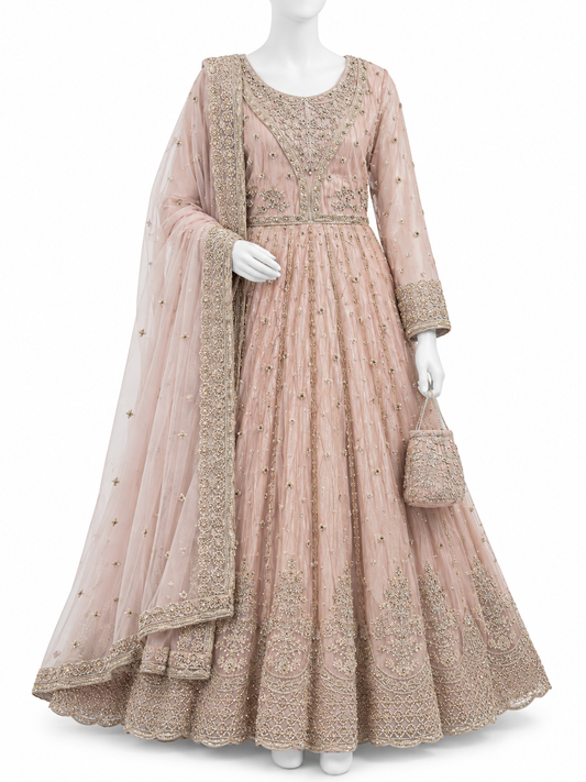 Elegant Blush Pink Embroidered Maxi
