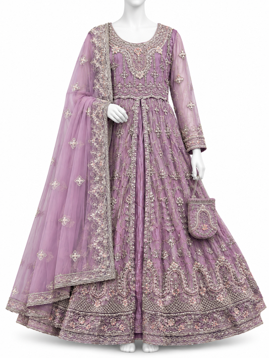 Elegant Lavender Purple Embroidered Maxi