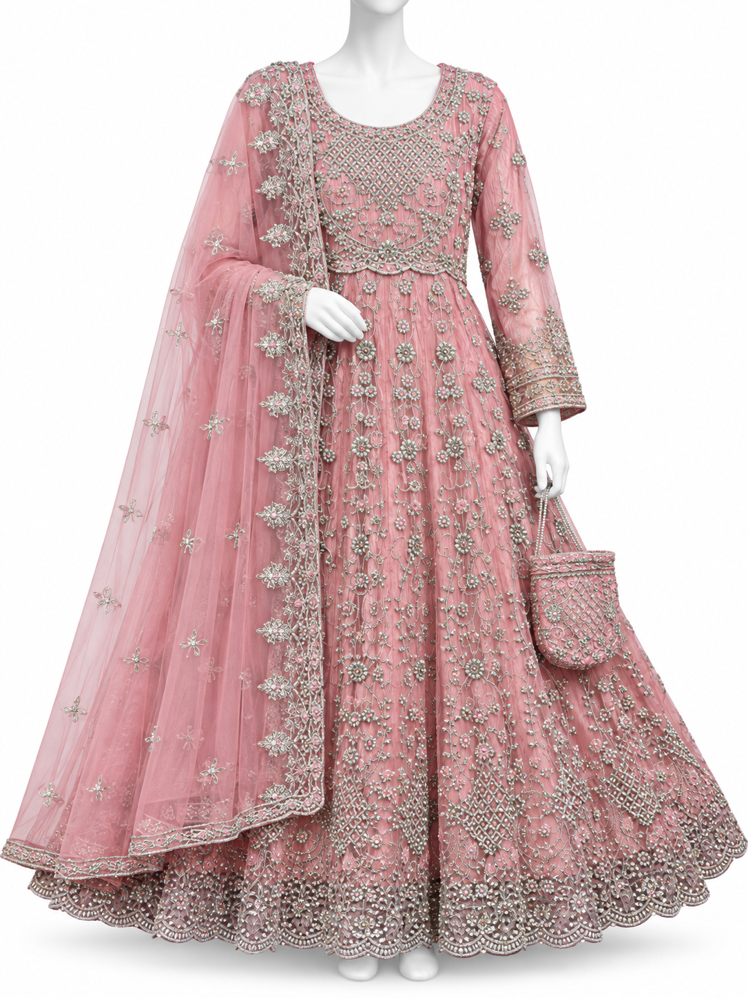Elegant Rose Pink Embroidered Maxi