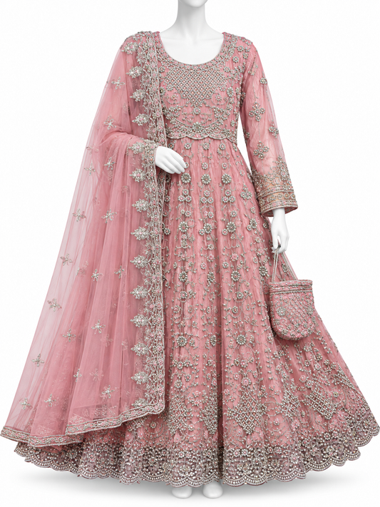 Elegant Rose Pink Embroidered Maxi