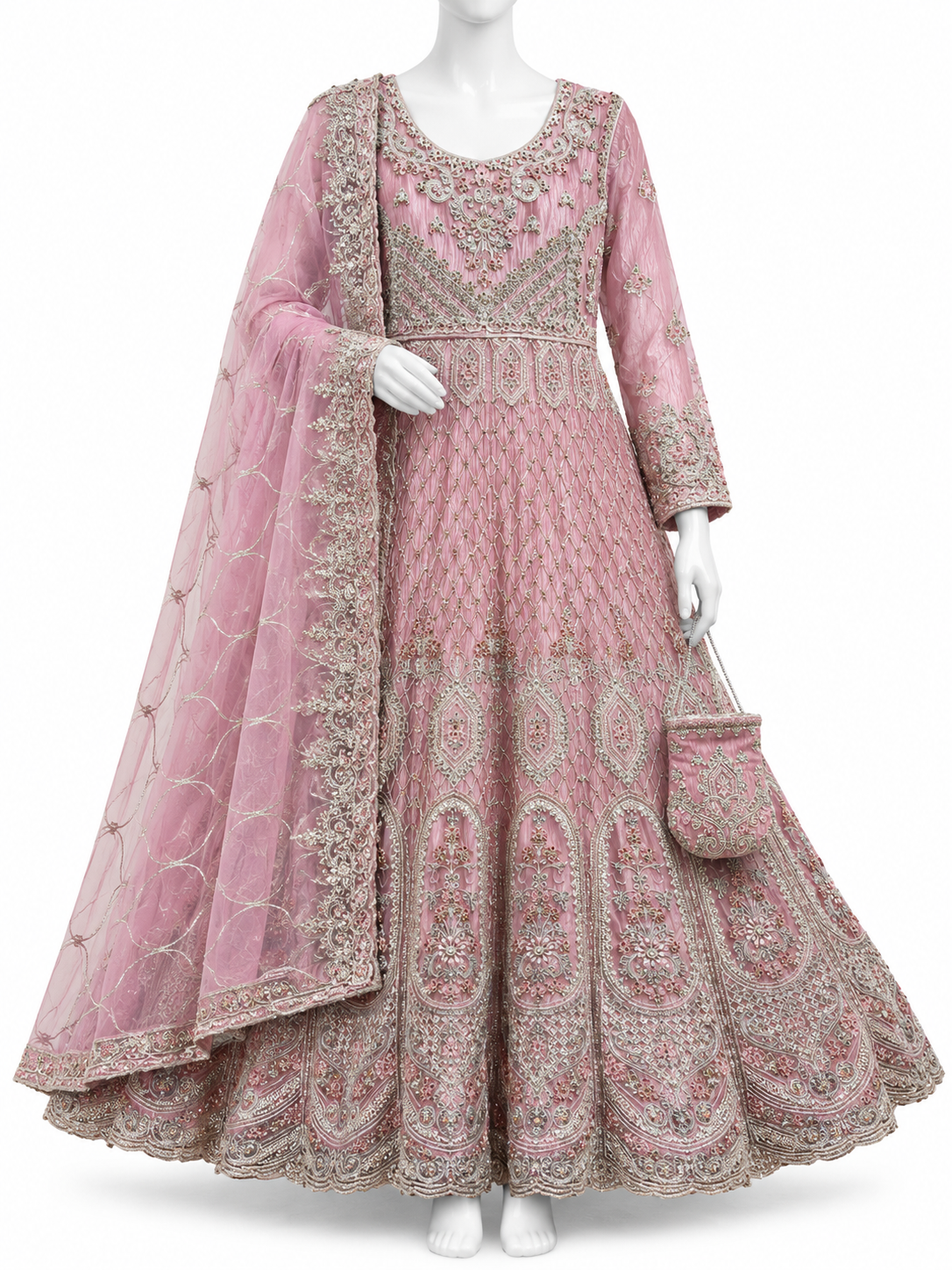 Elegant Dusty Pink Embroidered Maxi