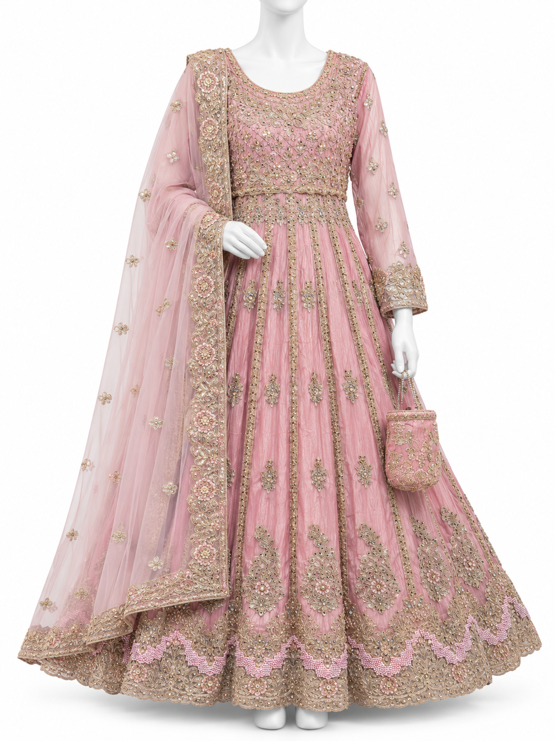 Elegant Blush Pink Embroidered Maxi
