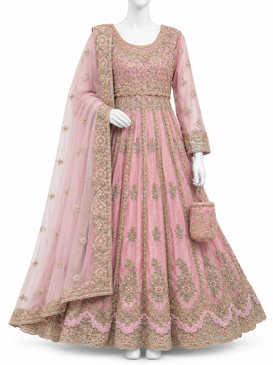 Elegant Blush Pink Embroidered Maxi