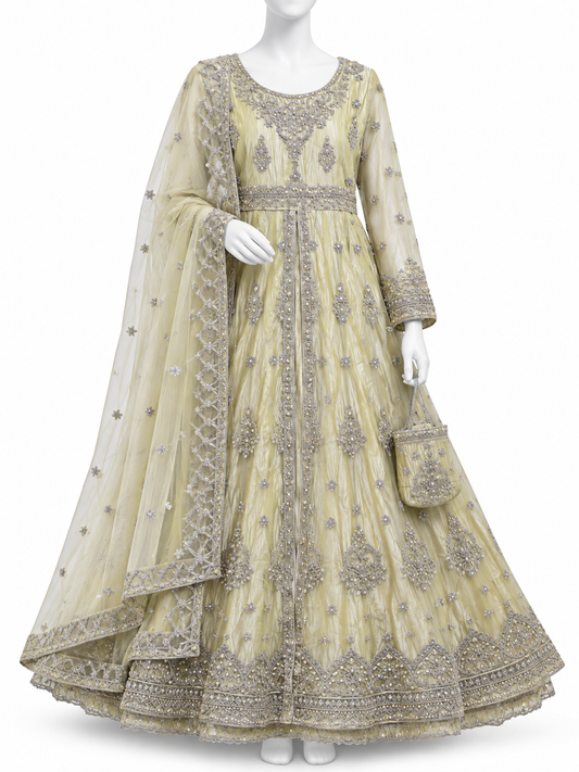 Elegant Pastel Yellow Embroidered Maxi