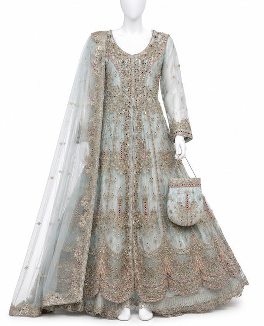 Icy Blue Embellished Maxi Set
