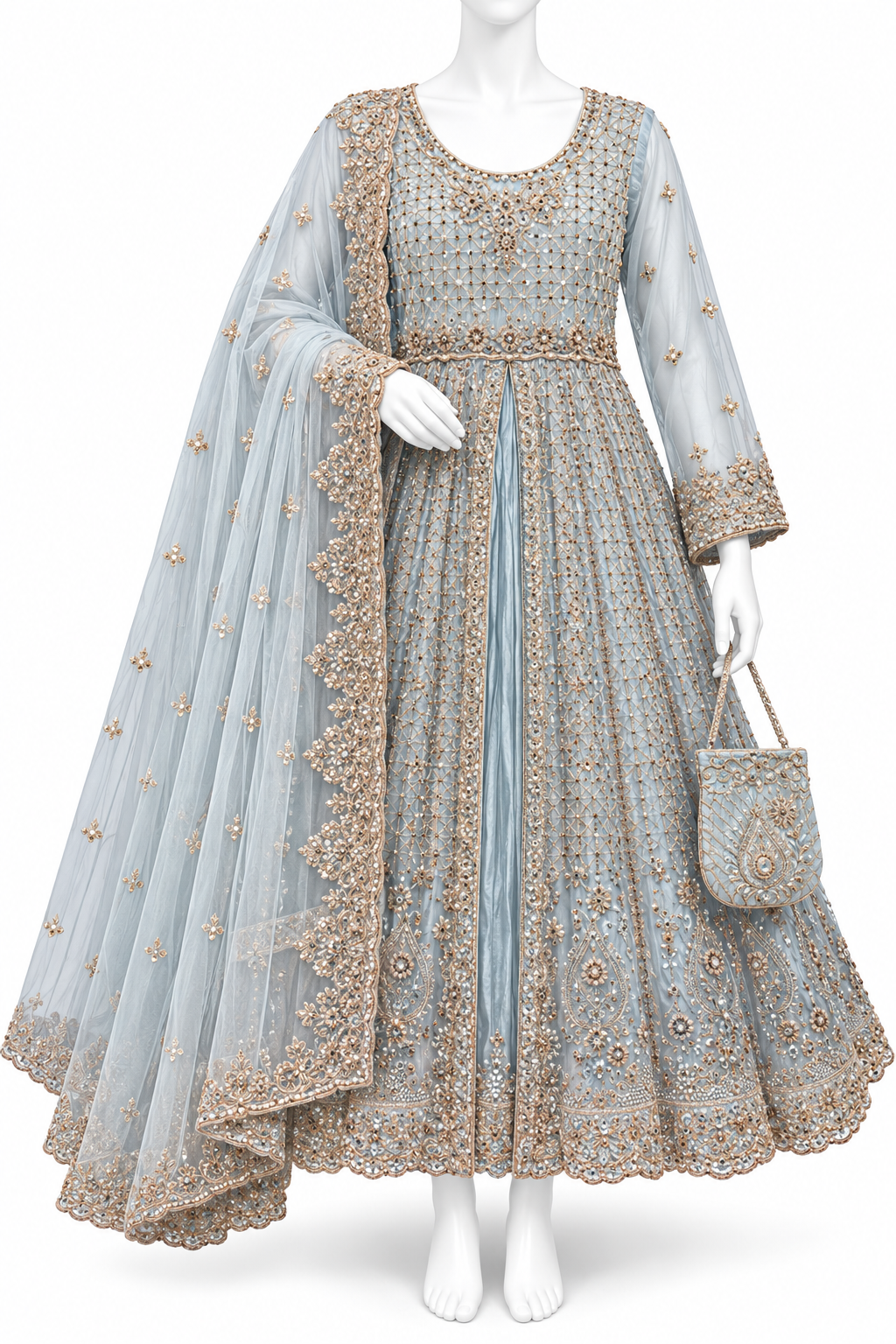 Powder Blue Luxury Embroidered Formal Dress