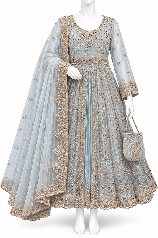 Powder Blue Luxury Embroidered Formal Dress