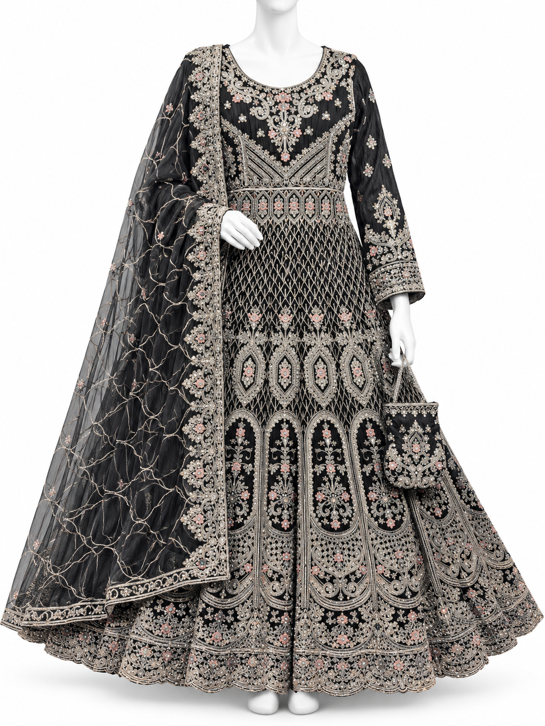 Elegant Black Embroidered Maxi