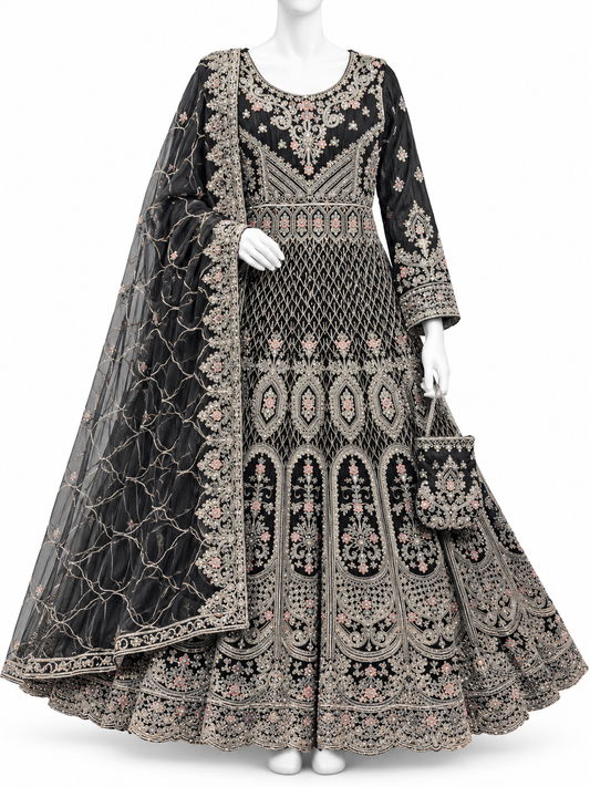 Elegant Black Embroidered Maxi