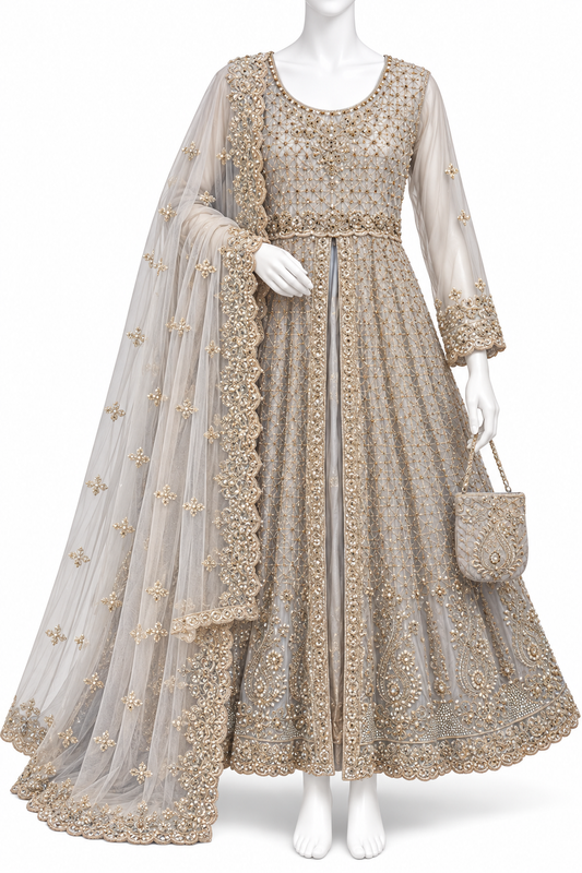 Pearl Grey Luxury Embroidered Formal Dress