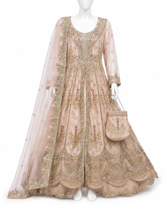 Soft Peach Nude Embellished Maxi Set