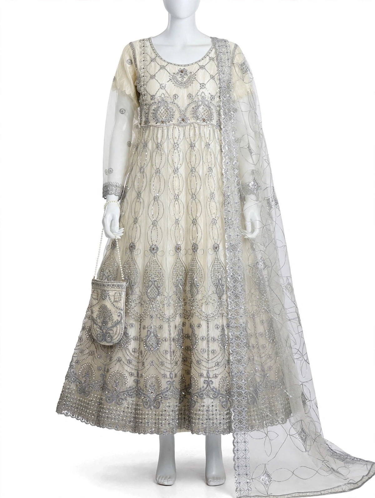 Embellished Maxi Set with Geometric Embroidery